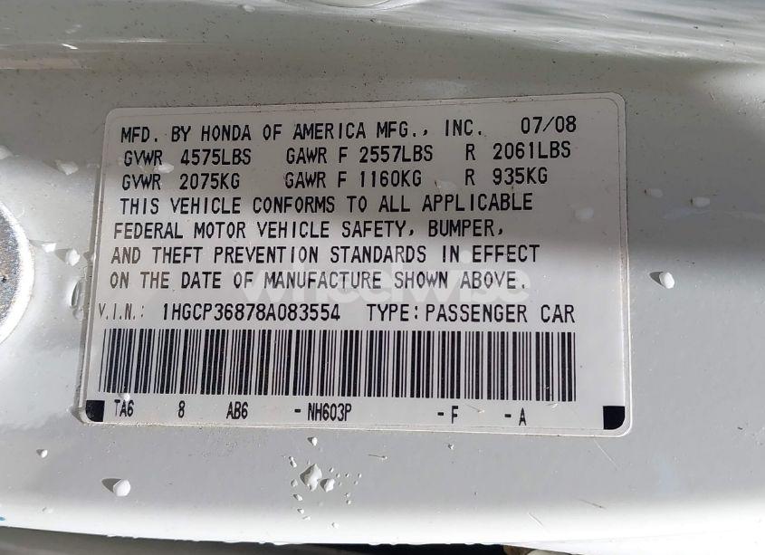 Photo 9 of 2008 Honda Accord 3.5 EX-L (VIN 1HGCP36878A083554)