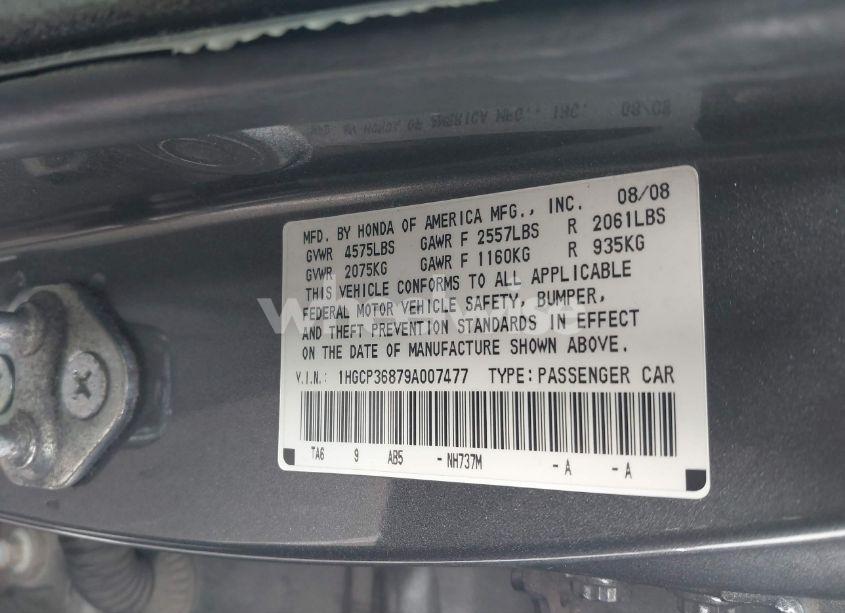 Photo 9 of 2009 Honda Accord 3.5 EX-L (VIN 1HGCP36879A007477)