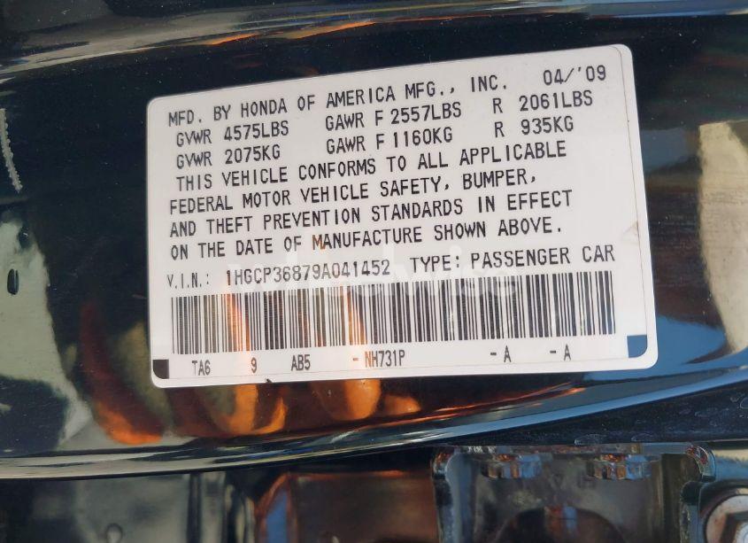 Photo 9 of 2009 Honda Accord 3.5 EX-L (VIN 1HGCP36879A041452)