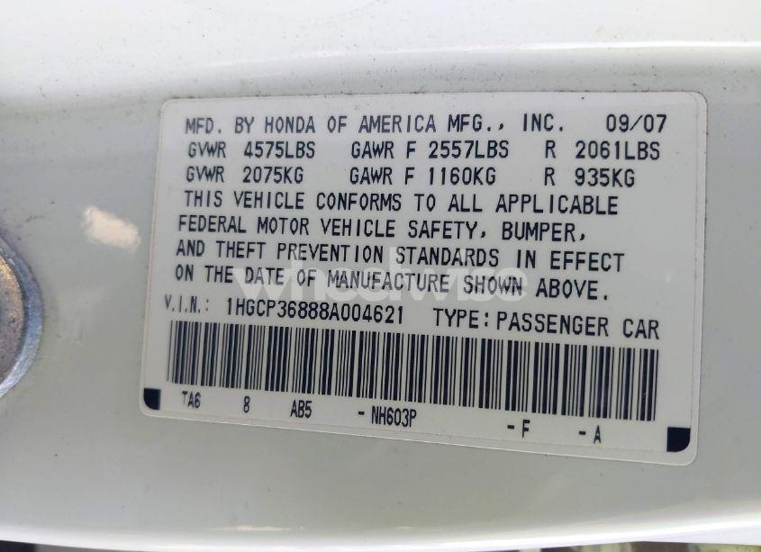 Photo 9 of 2008 Honda Accord 3.5 EX-L (VIN 1HGCP36888A004621)