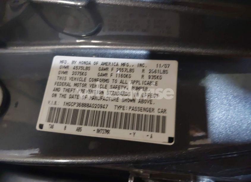 Photo 9 of 2008 Honda Accord 3.5 EX-L (VIN 1HGCP36888A020947)