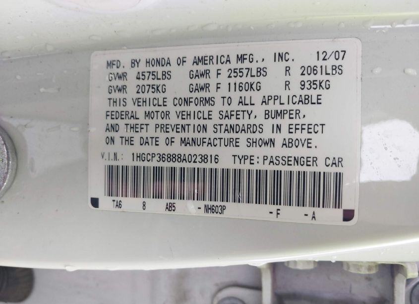 Photo 9 of 2008 Honda Accord 3.5 EX-L (VIN 1HGCP36888A023816)