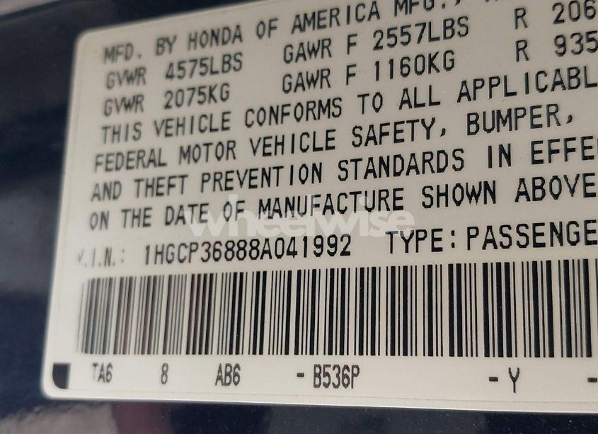Photo 9 of 2008 Honda Accord 3.5 EX-L (VIN 1HGCP36888A041992)