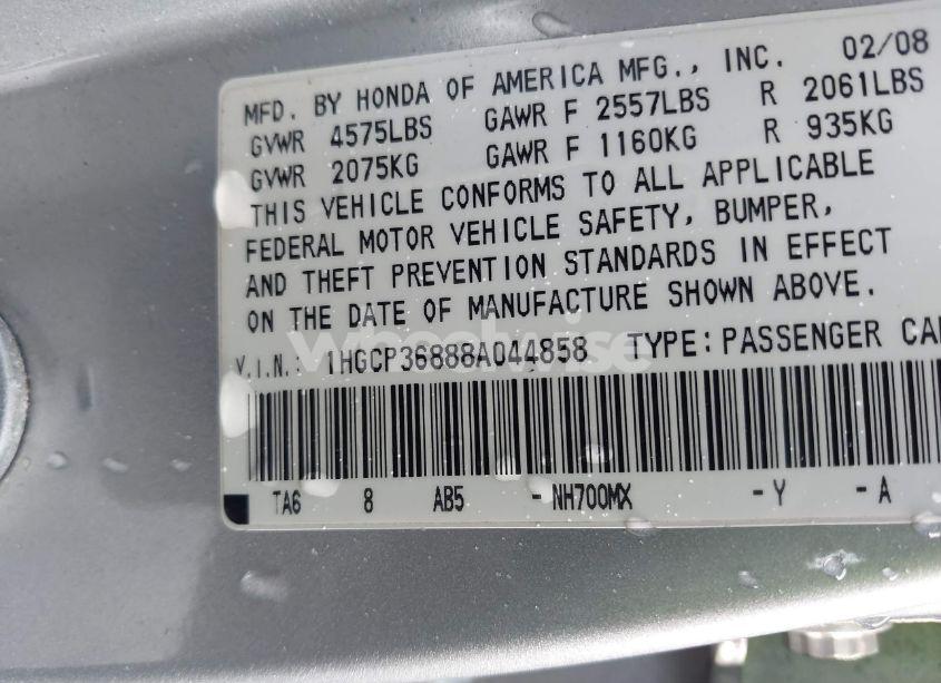 Photo 9 of 2008 Honda Accord 3.5 EX-L (VIN 1HGCP36888A044858)