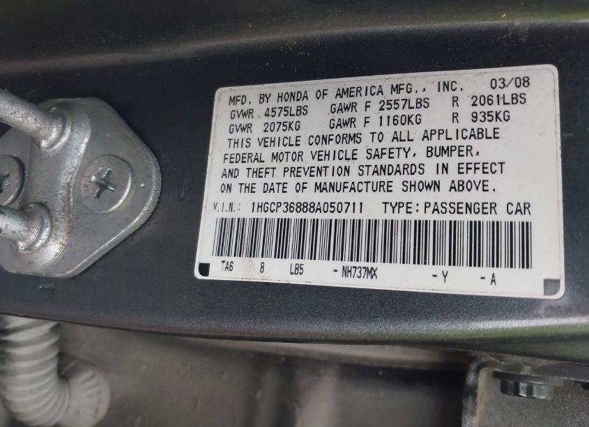 Photo 9 of 2008 Honda Accord 3.5 EX-L (VIN 1HGCP36888A050711)