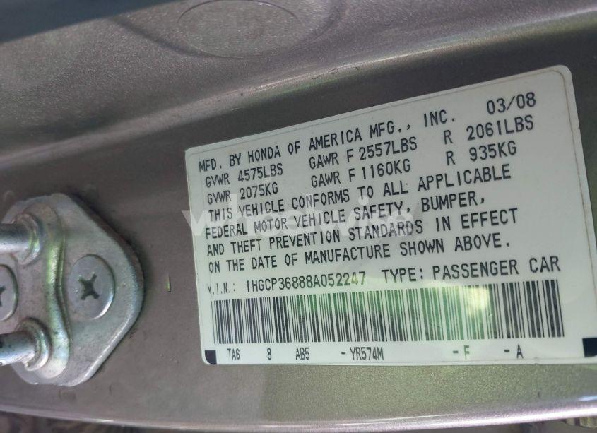 Photo 9 of 2008 Honda Accord 3.5 EX-L (VIN 1HGCP36888A052247)