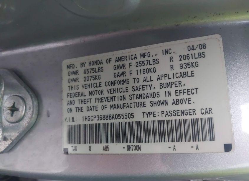 Photo 9 of 2008 Honda Accord 3.5 EX-L (VIN 1HGCP36888A055505)