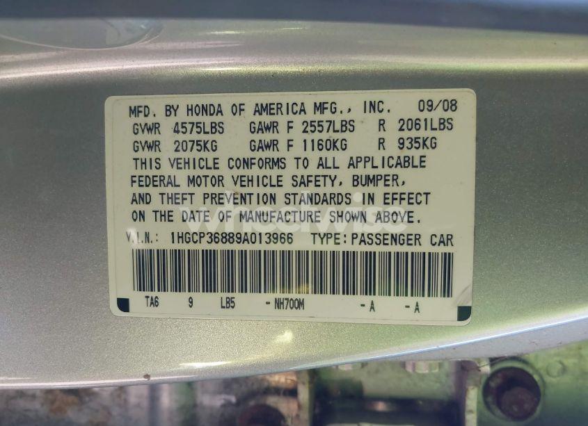 Photo 9 of 2009 Honda Accord 3.5 EX-L (VIN 1HGCP36889A013966)