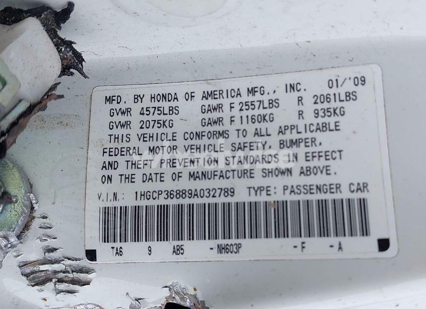 Photo 9 of 2009 Honda Accord 3.5 EX-L (VIN 1HGCP36889A032789)