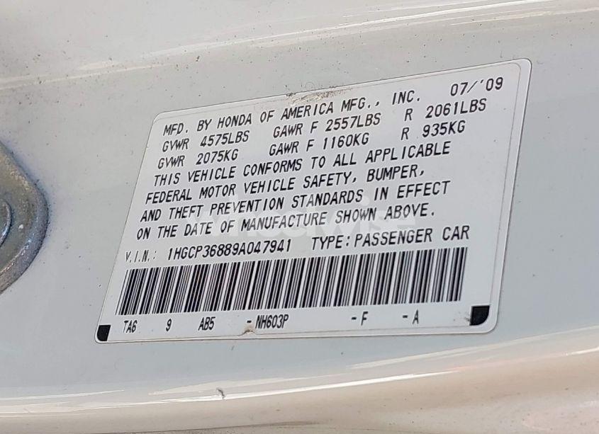 Photo 9 of 2009 Honda Accord 3.5 EX-L (VIN 1HGCP36889A047941)