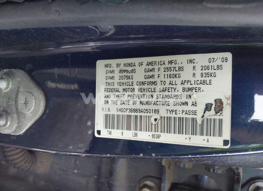 Photo 9 of 2009 Honda Accord 3.5 EX-L (VIN 1HGCP36889A050189)