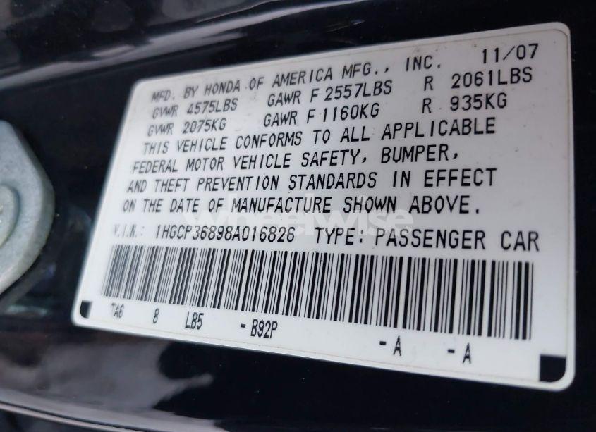 Photo 9 of 2008 Honda Accord 3.5 EX-L (VIN 1HGCP36898A016826)