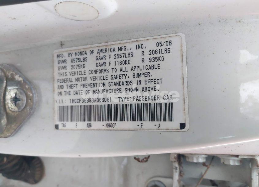 Photo 9 of 2008 Honda Accord 3.5 EX-L (VIN 1HGCP36898A066061)