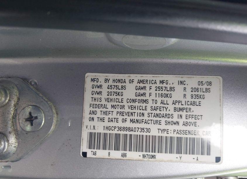 Photo 9 of 2008 Honda Accord 3.5 EX-L (VIN 1HGCP36898A073530)