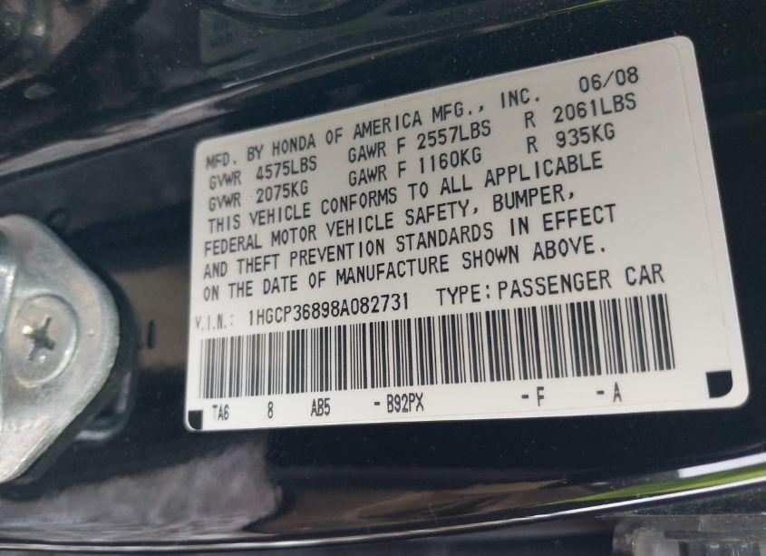 Photo 9 of 2008 Honda Accord 3.5 EX-L (VIN 1HGCP36898A082731)