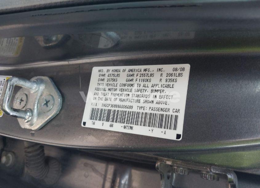 Photo 9 of 2009 Honda Accord 3.5 EX-L (VIN 1HGCP36899A006489)