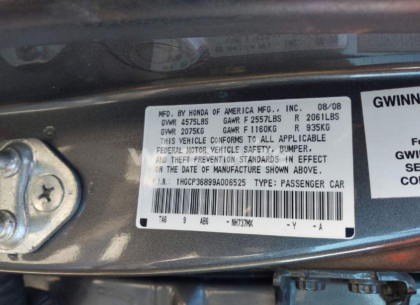 Photo 9 of 2009 Honda Accord 3.5 EX-L (VIN 1HGCP36899A006525)