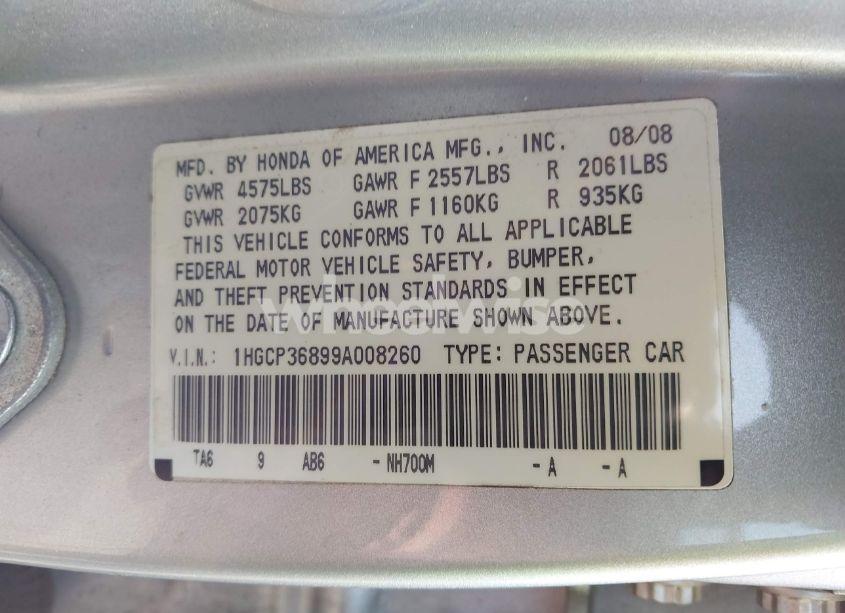 Photo 9 of 2009 Honda Accord 3.5 EX-L (VIN 1HGCP36899A008260)