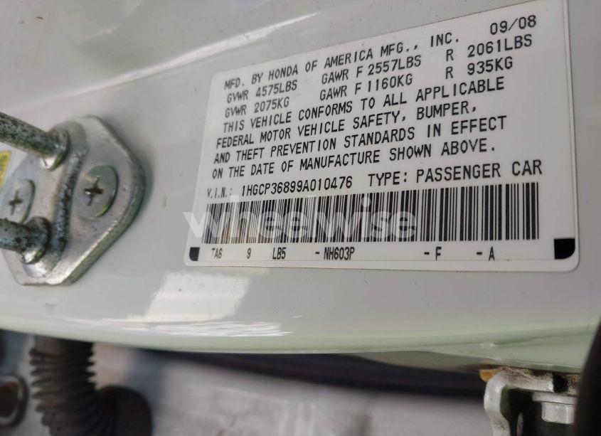 Photo 9 of 2009 Honda Accord 3.5 EX-L (VIN 1HGCP36899A010476)