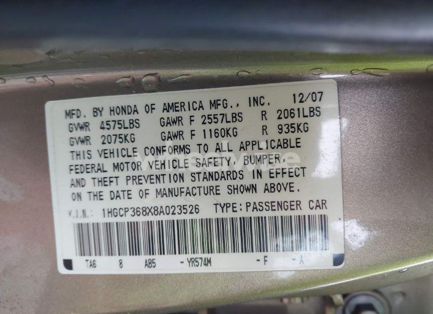 Photo 9 of 2008 Honda Accord 3.5 EX-L (VIN 1HGCP368X8A023526)