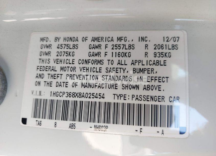 Photo 9 of 2008 Honda Accord 3.5 EX-L (VIN 1HGCP368X8A025454)