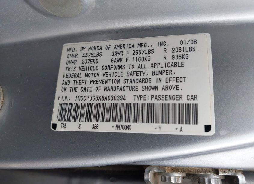 Photo 9 of 2008 Honda Accord 3.5 EX-L (VIN 1HGCP368X8A030394)