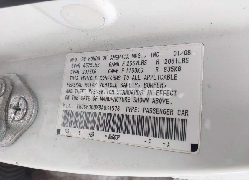 Photo 9 of 2008 Honda Accord 3.5 EX-L (VIN 1HGCP368X8A031576)