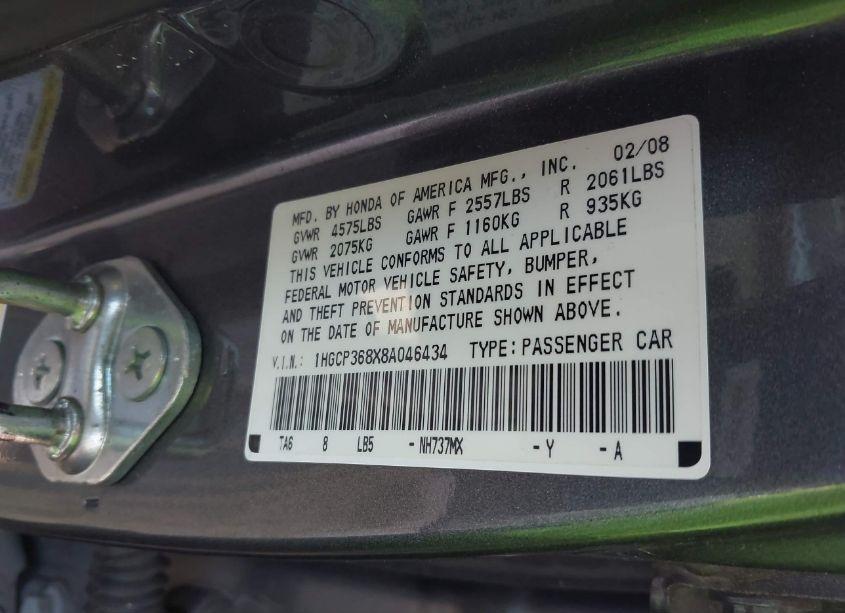 Photo 9 of 2008 Honda Accord 3.5 EX-L (VIN 1HGCP368X8A046434)