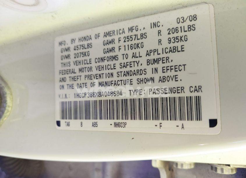 Photo 9 of 2008 Honda Accord 3.5 EX-L (VIN 1HGCP368X8A048684)