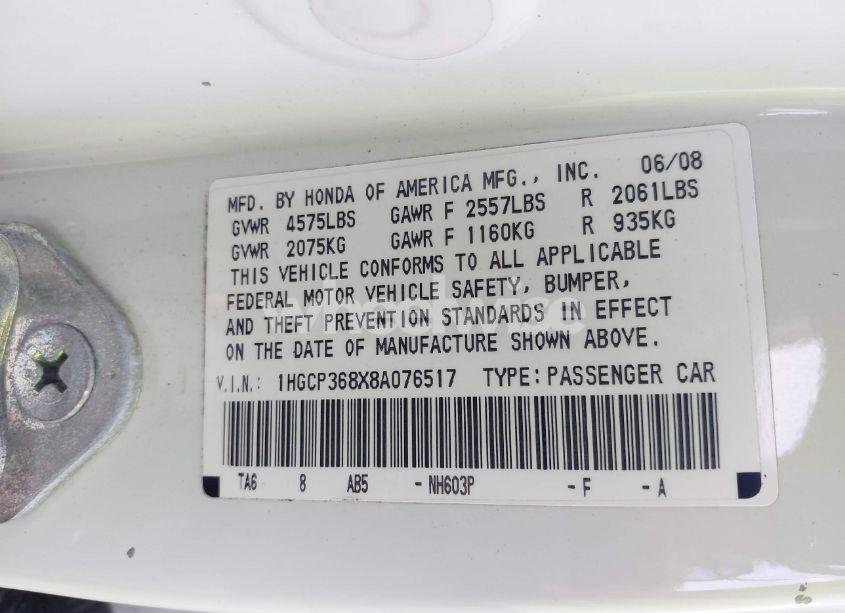 Photo 9 of 2008 Honda Accord 3.5 EX-L (VIN 1HGCP368X8A076517)