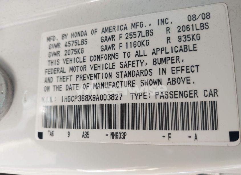 Photo 9 of 2009 Honda Accord 3.5 EX-L (VIN 1HGCP368X9A003827)