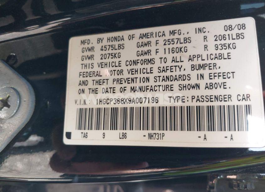 Photo 9 of 2009 Honda Accord 3.5 EX-L (VIN 1HGCP368X9A007196)