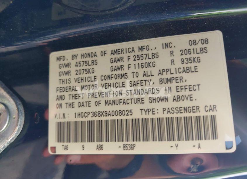 Photo 9 of 2009 Honda Accord 3.5 EX-L (VIN 1HGCP368X9A008025)