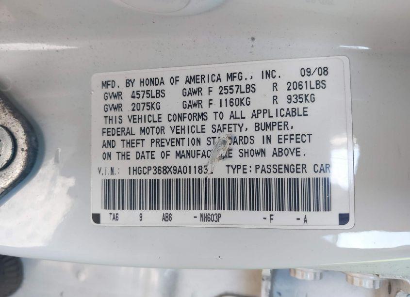 Photo 9 of 2009 Honda Accord 3.5 EX-L (VIN 1HGCP368X9A011832)