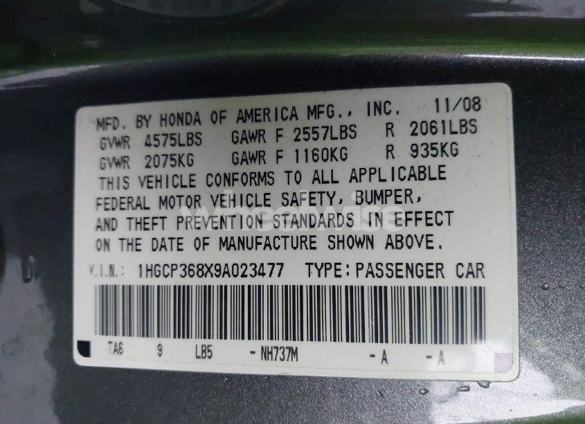 Photo 9 of 2009 Honda Accord 3.5 EX-L (VIN 1HGCP368X9A023477)