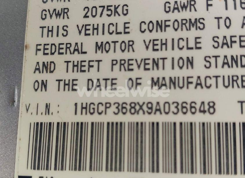 Photo 9 of 2009 Honda Accord 3.5 EX-L (VIN 1HGCP368X9A036648)