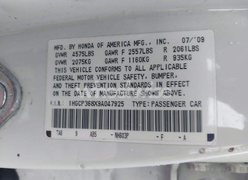 Photo 9 of 2009 Honda Accord 3.5 EX-L (VIN 1HGCP368X9A047925)
