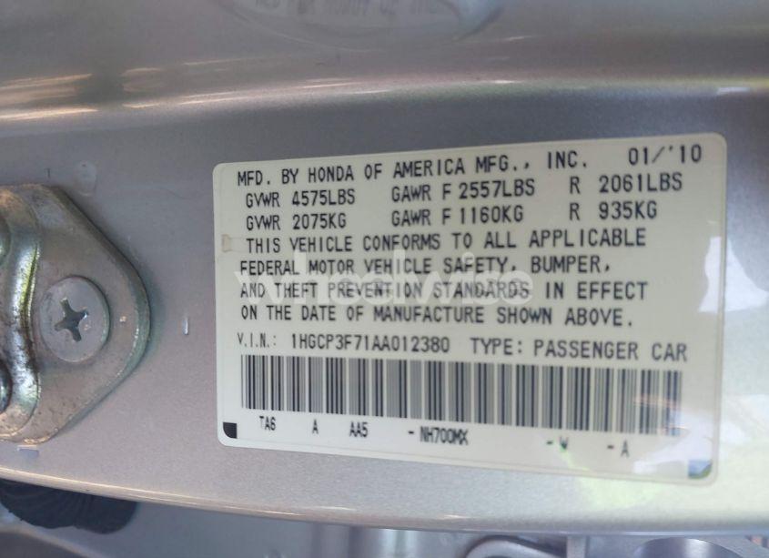 Photo 9 of 2010 Honda Accord 3.5 EX (VIN 1HGCP3F71AA012380)