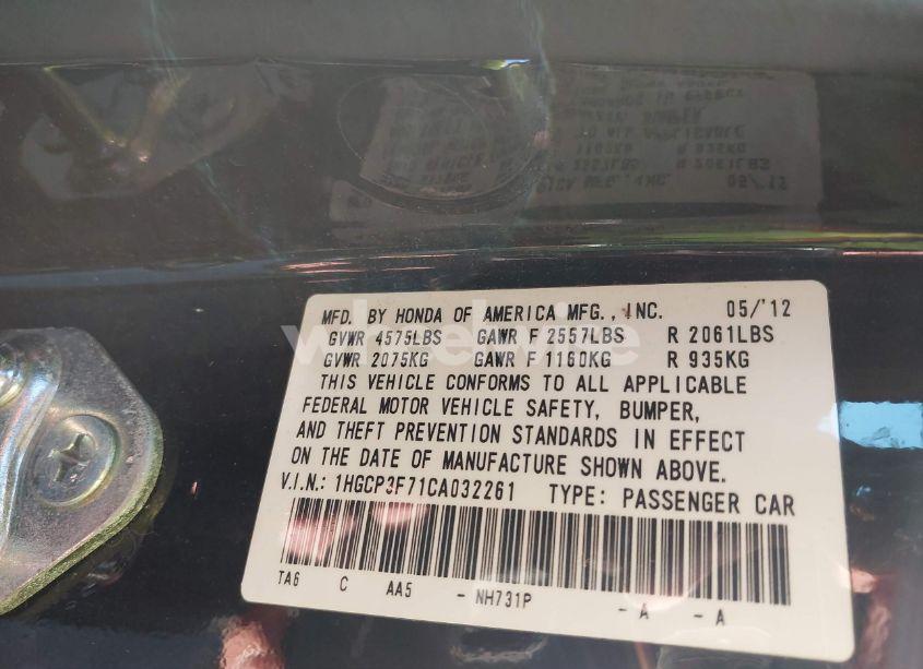 Photo 9 of 2012 Honda Accord 3.5 EX (VIN 1HGCP3F71CA032261)