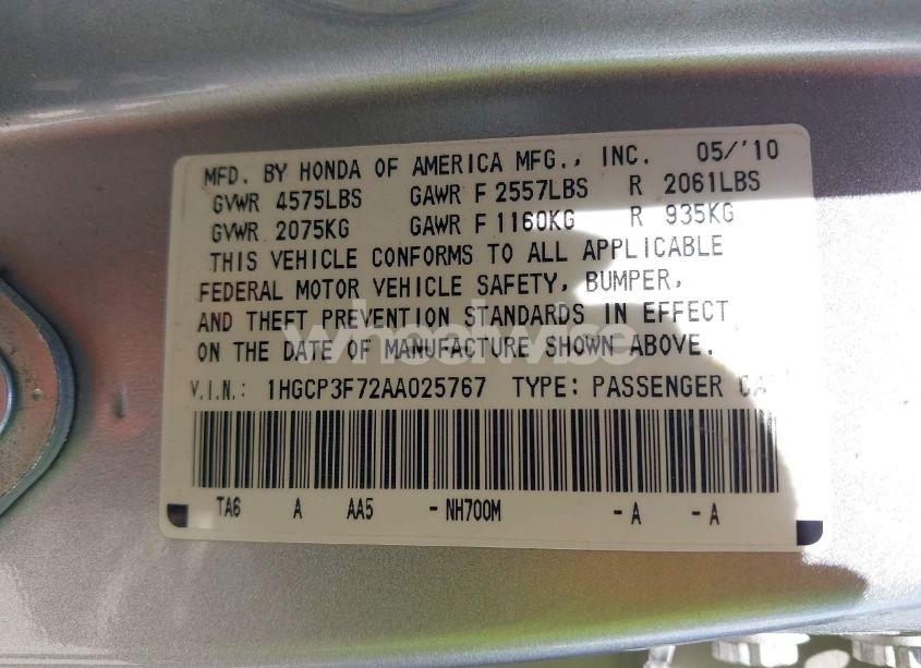 Photo 9 of 2010 Honda Accord 3.5 EX (VIN 1HGCP3F72AA025767)