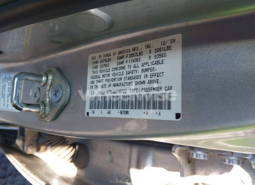 Photo 9 of 2010 Honda Accord 3.5 EX (VIN 1HGCP3F76AA010723)