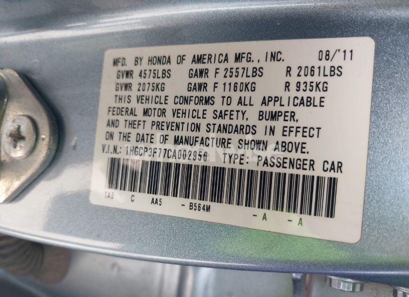 Photo 9 of 2012 Honda Accord 3.5 EX (VIN 1HGCP3F77CA002956)