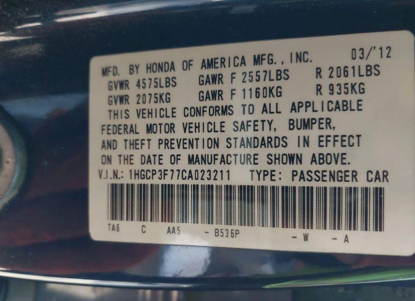 Photo 9 of 2012 Honda Accord 3.5 EX (VIN 1HGCP3F77CA023211)