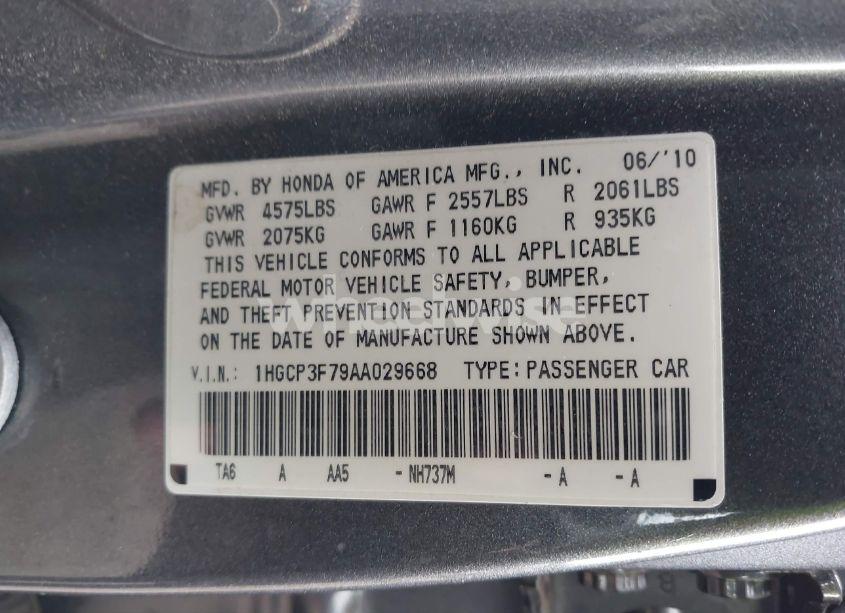Photo 9 of 2010 Honda Accord 3.5 EX (VIN 1HGCP3F79AA029668)