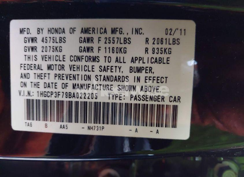 Photo 9 of 2011 Honda Accord 3.5 EX (VIN 1HGCP3F79BA022205)