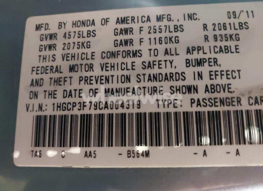 Photo 9 of 2012 Honda Accord 3.5 EX (VIN 1HGCP3F79CA004319)