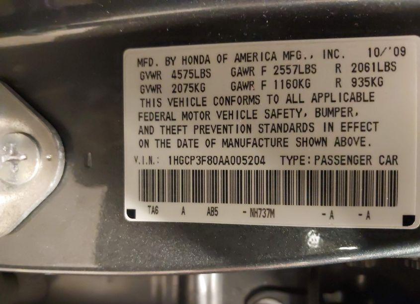 Photo 9 of 2010 Honda Accord 3.5 EX-L (VIN 1HGCP3F80AA005204)