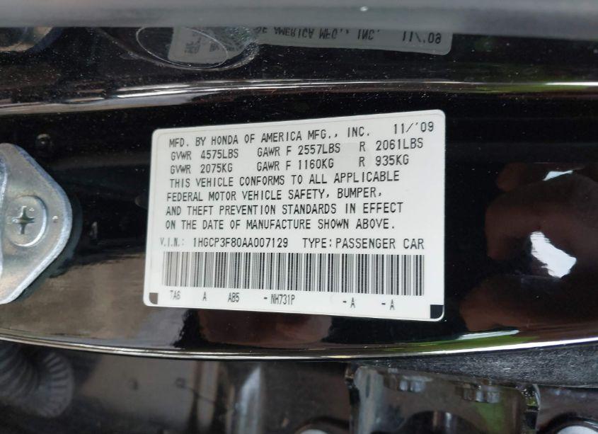 Photo 9 of 2010 Honda Accord 3.5 EX-L (VIN 1HGCP3F80AA007129)