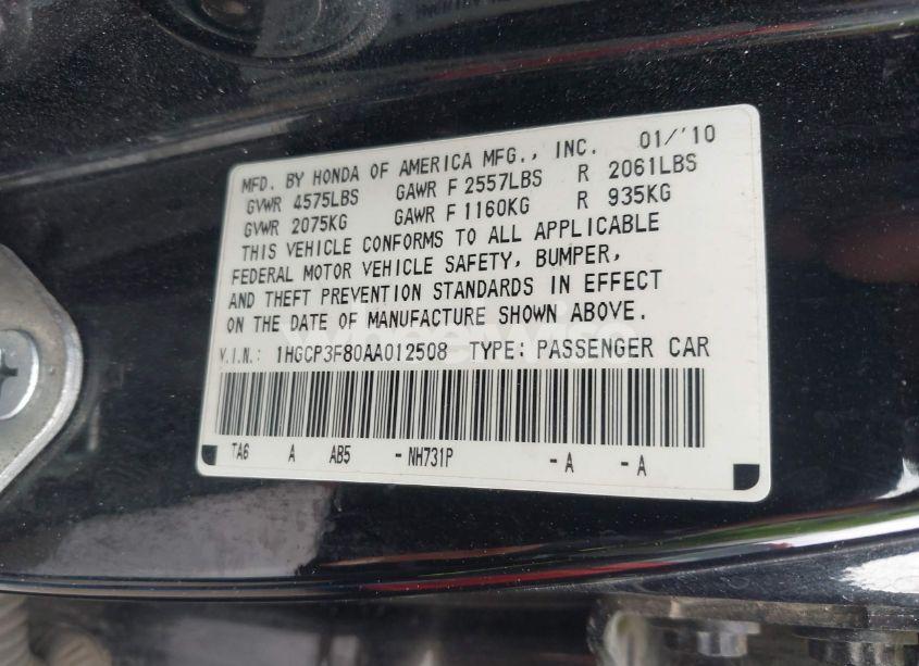Photo 9 of 2010 Honda Accord 3.5 EX-L (VIN 1HGCP3F80AA012508)