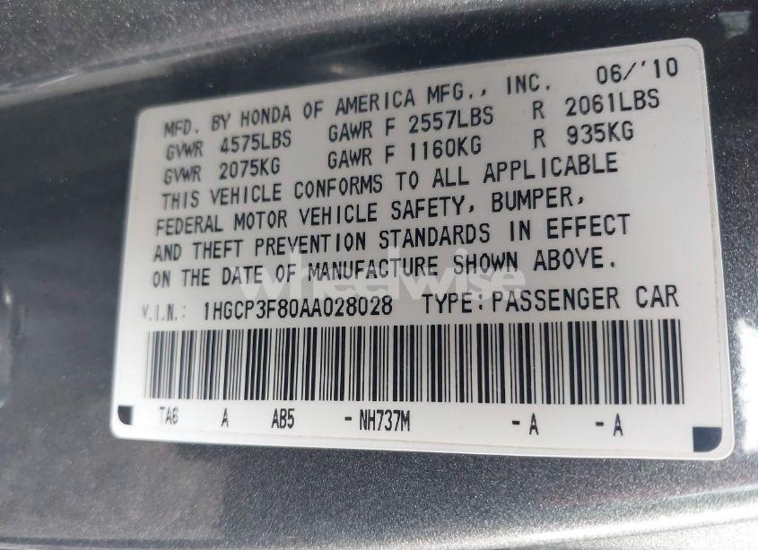 Photo 9 of 2010 Honda Accord 3.5 EX-L (VIN 1HGCP3F80AA028028)